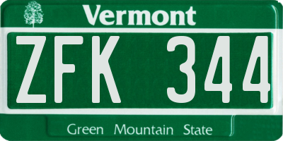 VT license plate ZFK344
