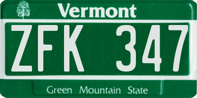 VT license plate ZFK347