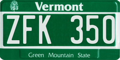 VT license plate ZFK350
