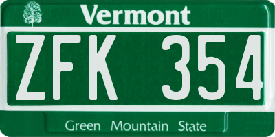 VT license plate ZFK354