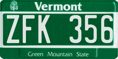 VT license plate ZFK356