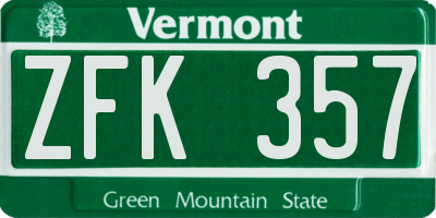 VT license plate ZFK357