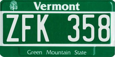 VT license plate ZFK358
