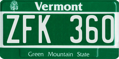 VT license plate ZFK360