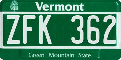 VT license plate ZFK362