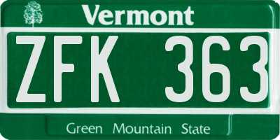 VT license plate ZFK363