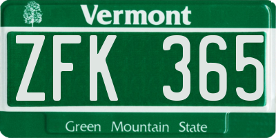 VT license plate ZFK365
