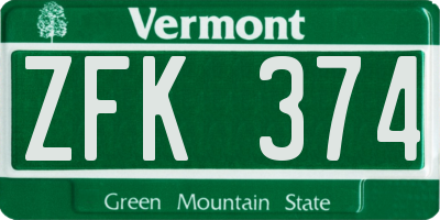VT license plate ZFK374