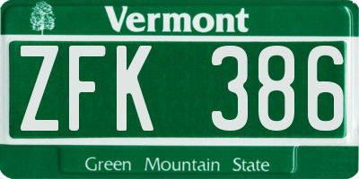 VT license plate ZFK386