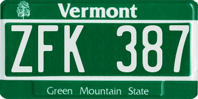 VT license plate ZFK387
