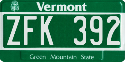 VT license plate ZFK392