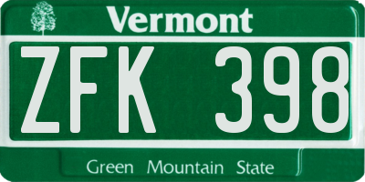 VT license plate ZFK398