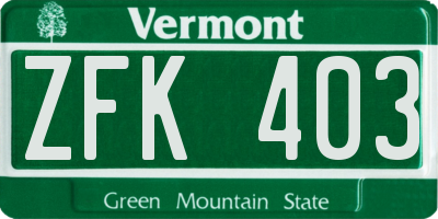 VT license plate ZFK403