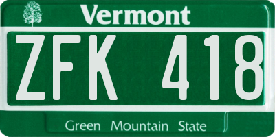 VT license plate ZFK418