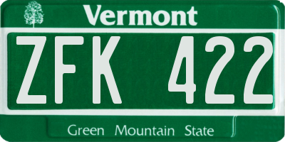 VT license plate ZFK422