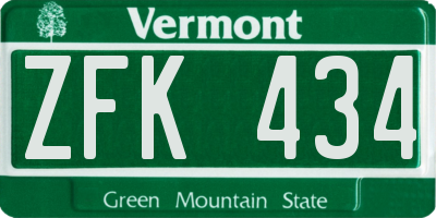 VT license plate ZFK434
