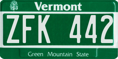 VT license plate ZFK442