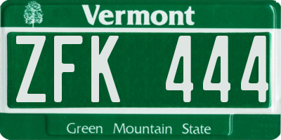 VT license plate ZFK444