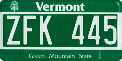 VT license plate ZFK445