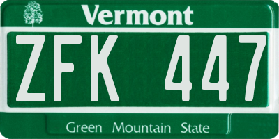 VT license plate ZFK447