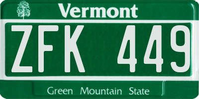 VT license plate ZFK449