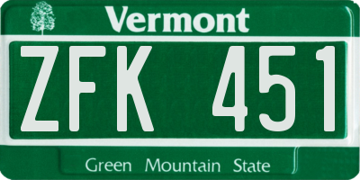 VT license plate ZFK451