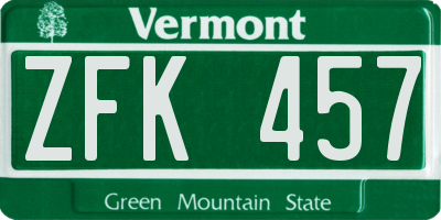 VT license plate ZFK457