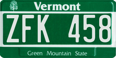 VT license plate ZFK458