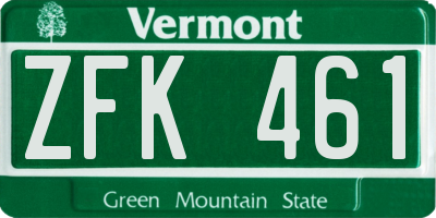 VT license plate ZFK461