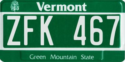 VT license plate ZFK467