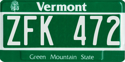 VT license plate ZFK472