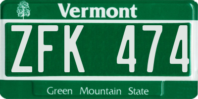 VT license plate ZFK474