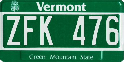 VT license plate ZFK476