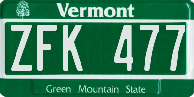 VT license plate ZFK477