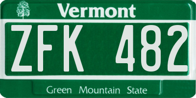 VT license plate ZFK482