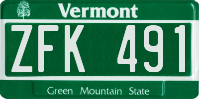 VT license plate ZFK491