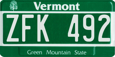 VT license plate ZFK492