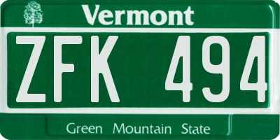 VT license plate ZFK494