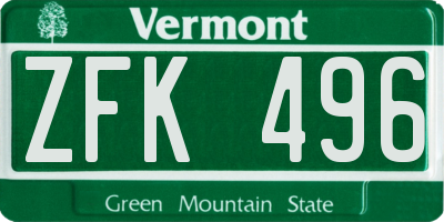 VT license plate ZFK496