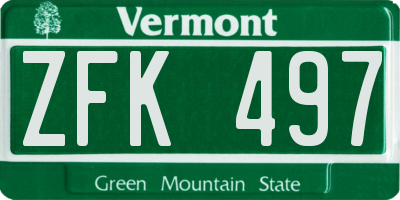 VT license plate ZFK497