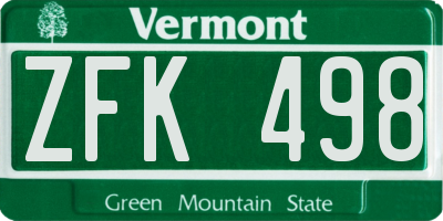 VT license plate ZFK498