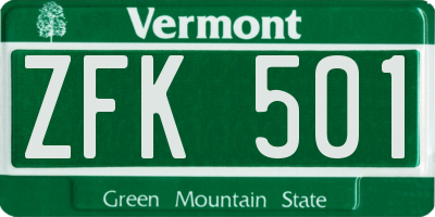 VT license plate ZFK501