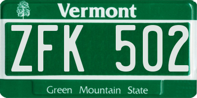 VT license plate ZFK502