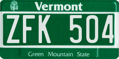 VT license plate ZFK504