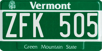 VT license plate ZFK505