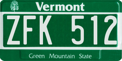 VT license plate ZFK512
