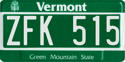 VT license plate ZFK515