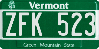 VT license plate ZFK523