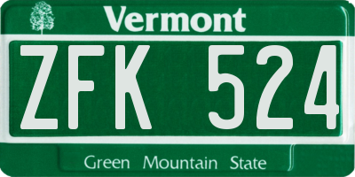 VT license plate ZFK524