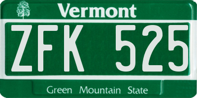 VT license plate ZFK525